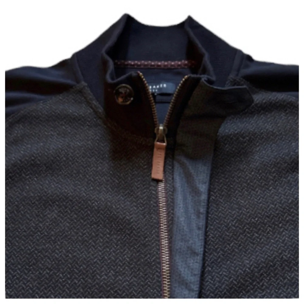 TED BAKER LONDON FULL ZIP MEN’S COTTON BOMBER STYLE KNITWEAR JACKET NAVY GRAY - Picture 3 of 12